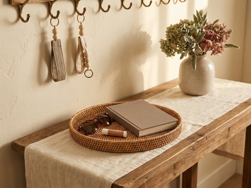 entryway launch pad tray with keys on hooks that gets an ADHD brain out the door