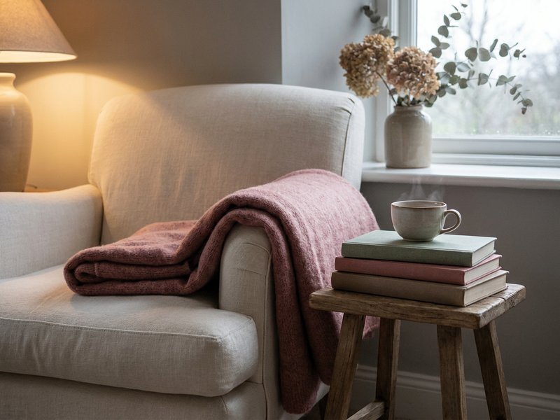 ADHD awareness month — a stack of books and warm tea in a soft reading corner, lacedopamine.com