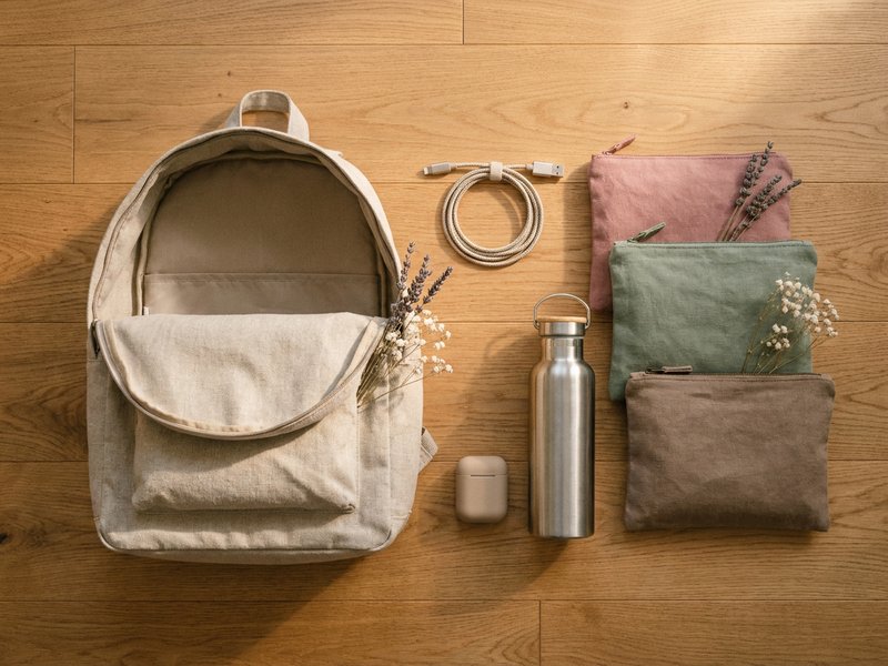 colour coded pouches for ADHD back to school supplies, backpack contents sorted on a wooden floor, lacedopamine.com
