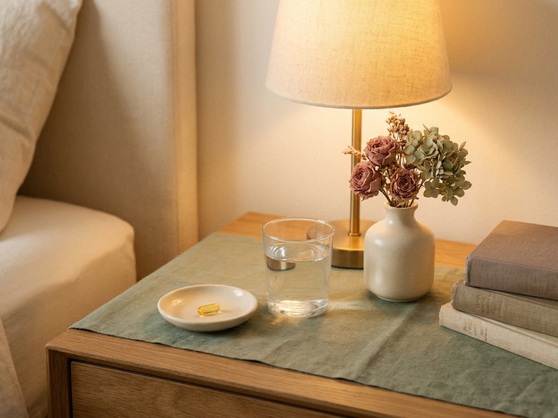 ADHD before period — a small pill organizer set on a bedside table, lacedopamine.com
