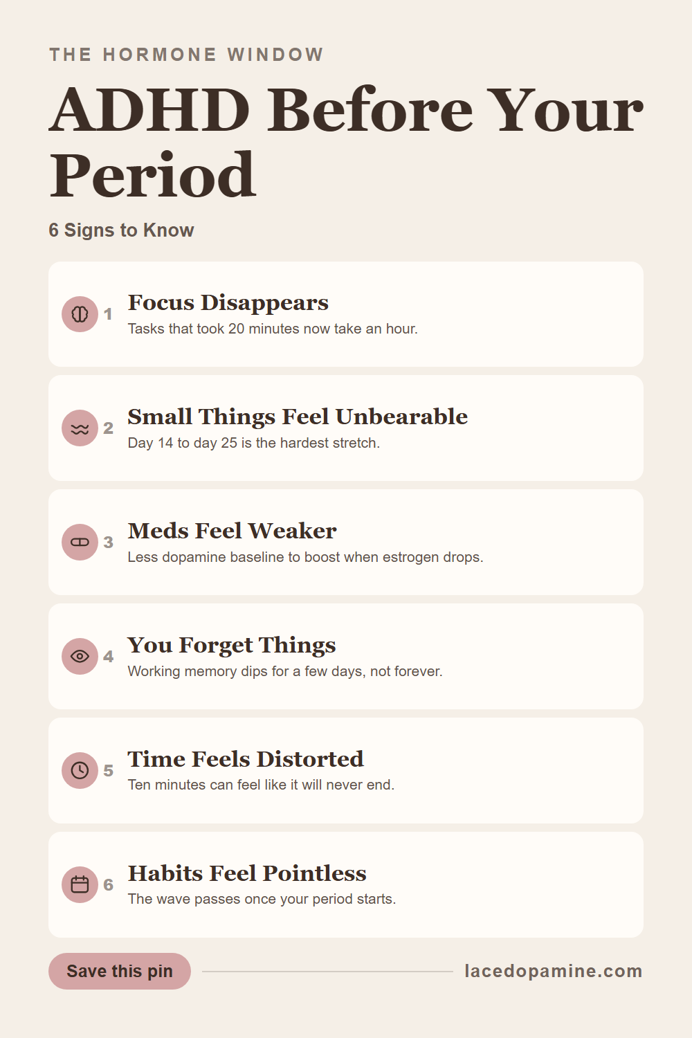 Ever wonder why your ADHD medication suddenly feels useless the week before your period — save this pin for later
