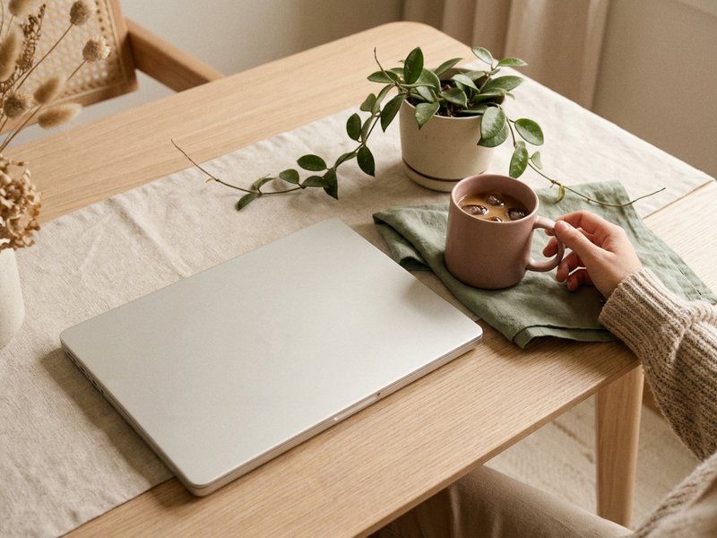 adhd fear of failure — a closed laptop and cold coffee on a pale desk, lacedopamine.com