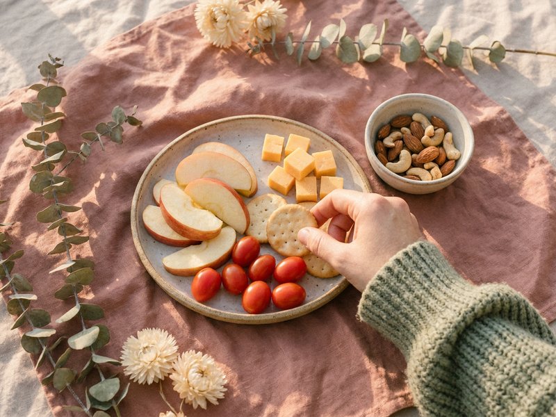 ADHD forget to eat — a simple snack plate with fruit, cheese and crackers, lacedopamine.com
