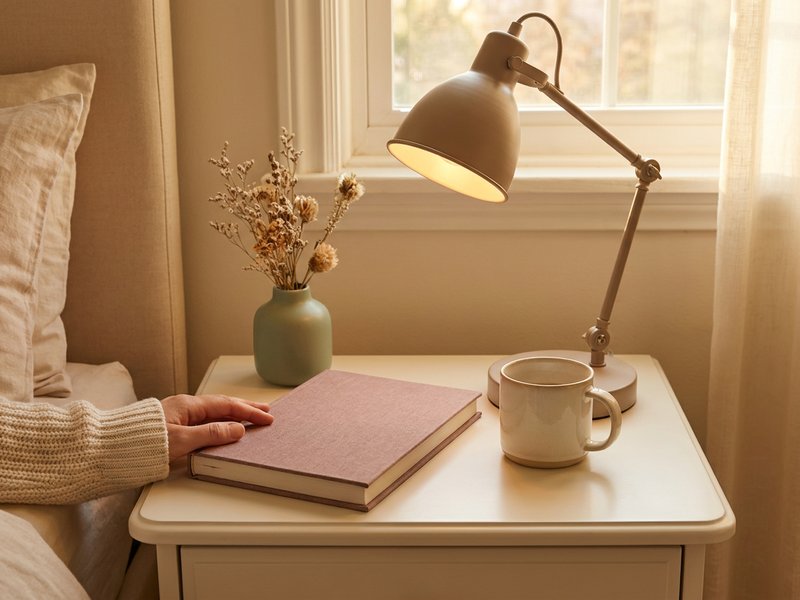 how to journal with ADHD — journal kept visible on a nightstand next to a cup, lacedopamine.com