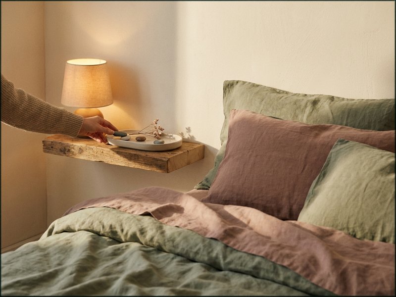 aesthetic nightstand ADHD — a narrow shelf tray beside a bed with no room for a full nightstand, lacedopamine.com
