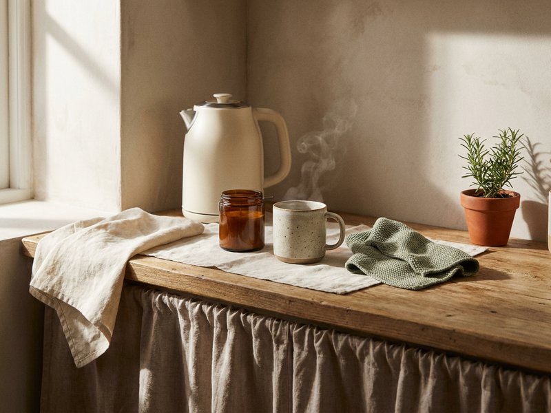 autumn kettle anchor for fall routine ideas ADHD, warm mug and wool blanket in morning light, lacedopamine.com