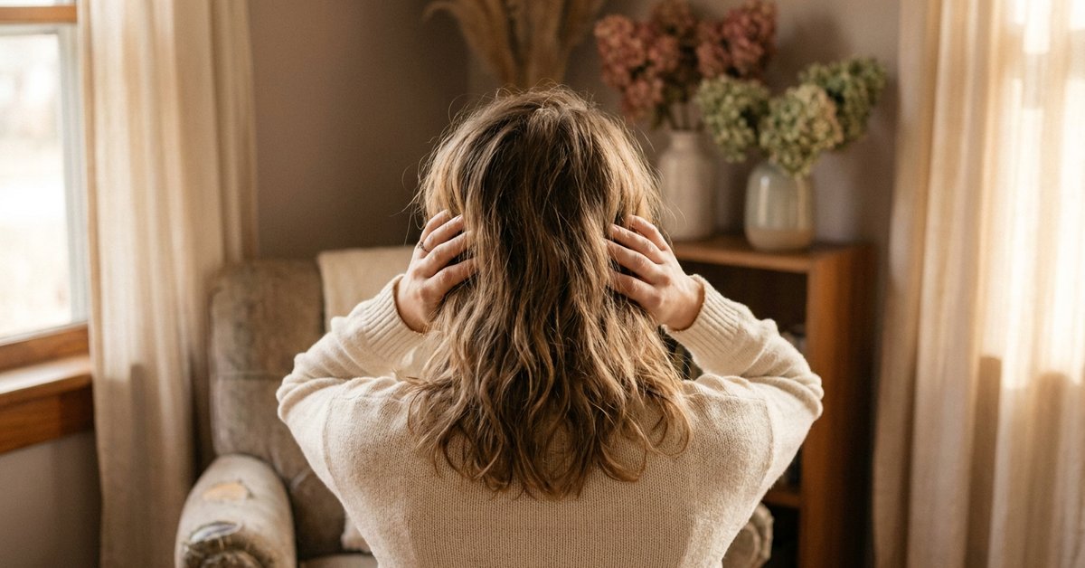 calm overstimulated brain ADHD — gentle illustration for late-diagnosed ADHD women, lacedopamine.com