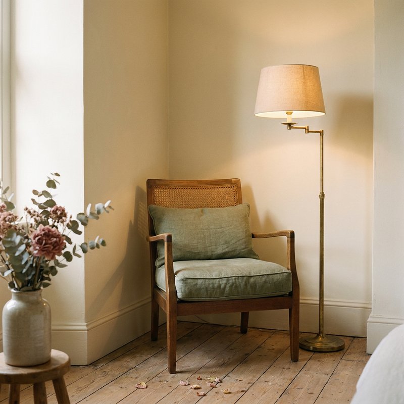 calming activities for adhd adults — a quiet corner seat against a wall with a cushion and a lamp, lacedopamine.com