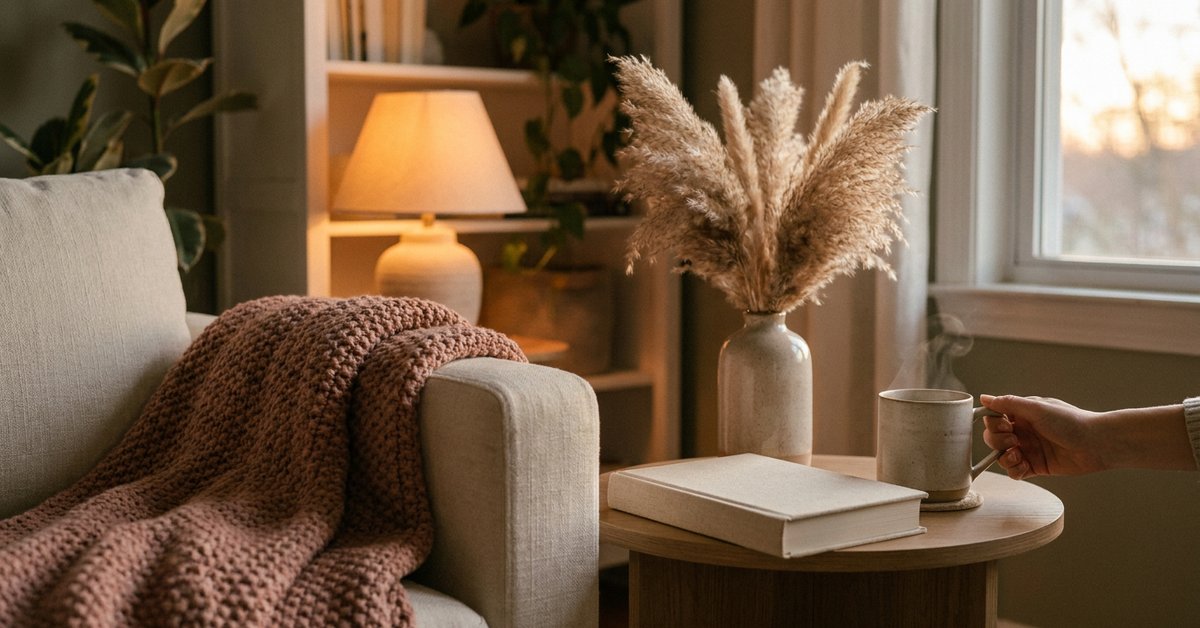 cozy evening routine ADHD — gentle illustration for late-diagnosed ADHD women, lacedopamine.com