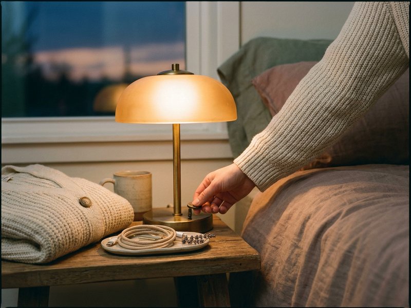 cozy evening routine ADHD — a warm lamp and folded blanket laid out before the evening begins, lacedopamine.com