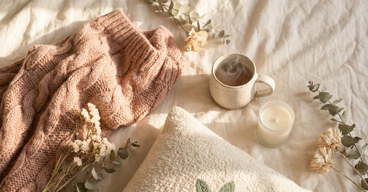 cozy self care low dopamine — gentle illustration for late-diagnosed ADHD women, lacedopamine.com
