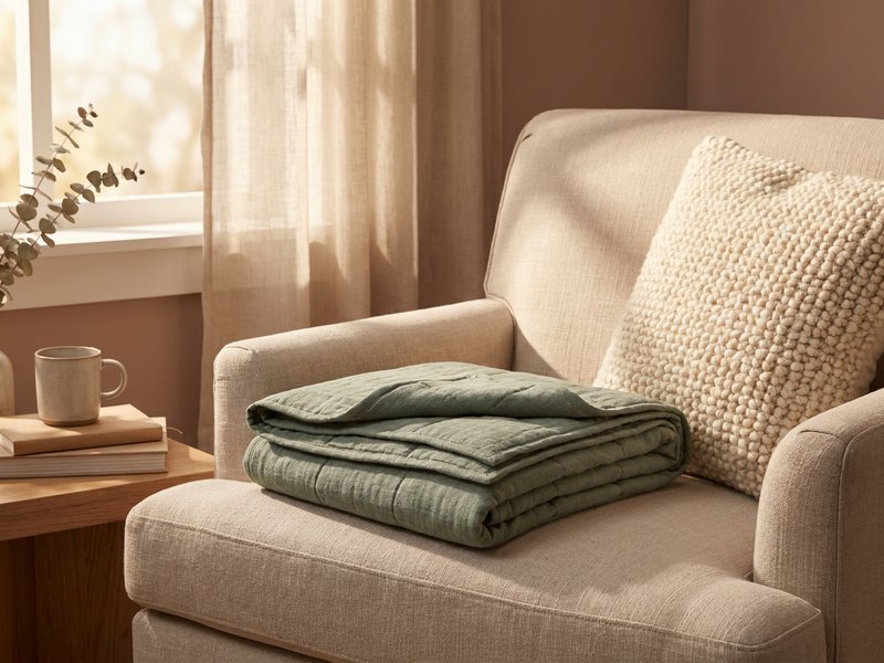 cozy self care low dopamine — a weighted lap blanket and soft textured pillow, lacedopamine.com