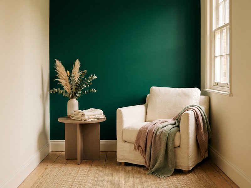 dopamine decor ideas — one bold color zone against a calm neutral room, lacedopamine.com