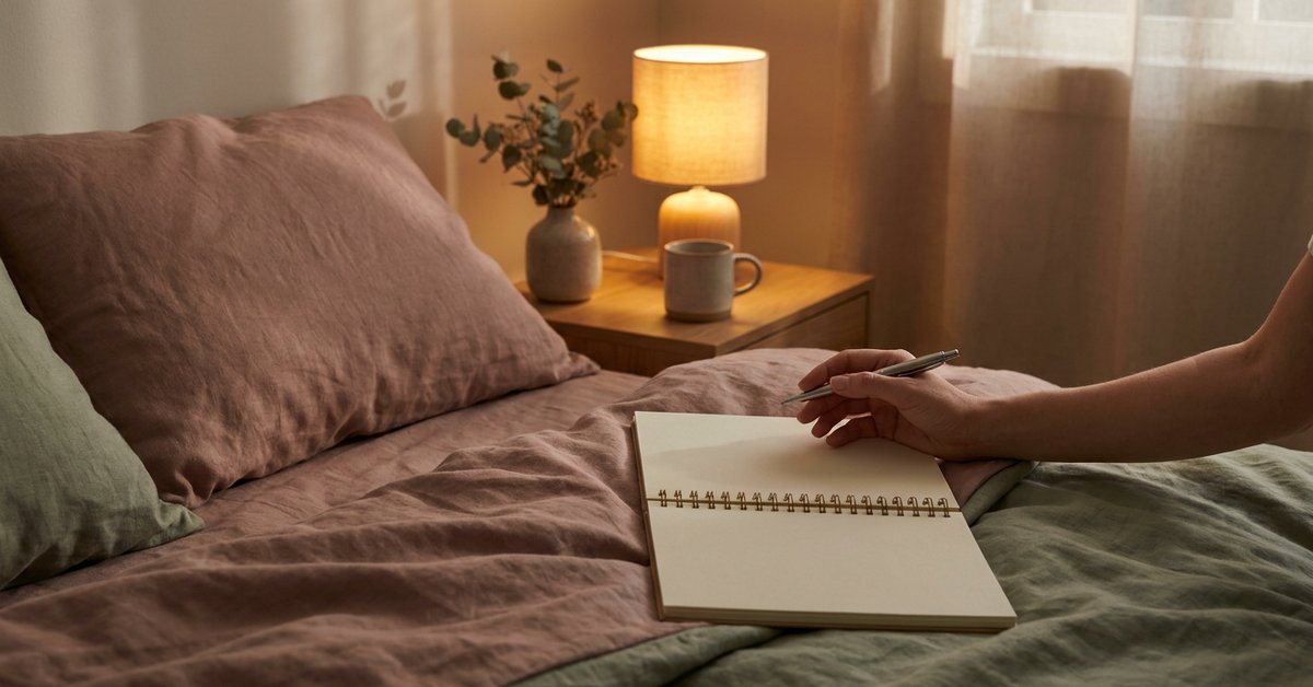 evening journal prompts ADHD — gentle illustration for late diagnosed ADHD women, lacedopamine.com