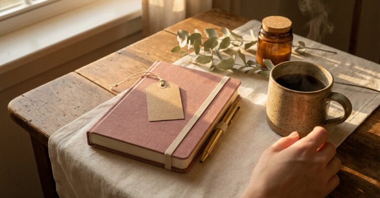 fall journaling ADHD — gentle illustration for late-diagnosed ADHD women, lacedopamine.com