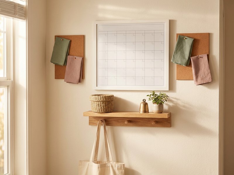 family command station wall for back to school productivity ADHD, calendar and hooks in soft cream tones, lacedopamine.com