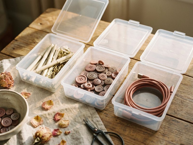 how to organize junk drawer ADHD — small items sorted into clear bins, lacedopamine.com