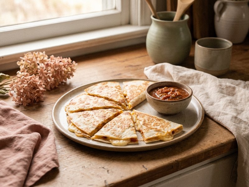 no recipe dinner ideas — a quesadilla cut into wedges, lacedopamine.com