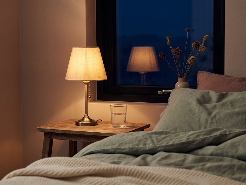 perimenopause adhd — a bedside lamp and a glass of water at a dark window, lacedopamine.com