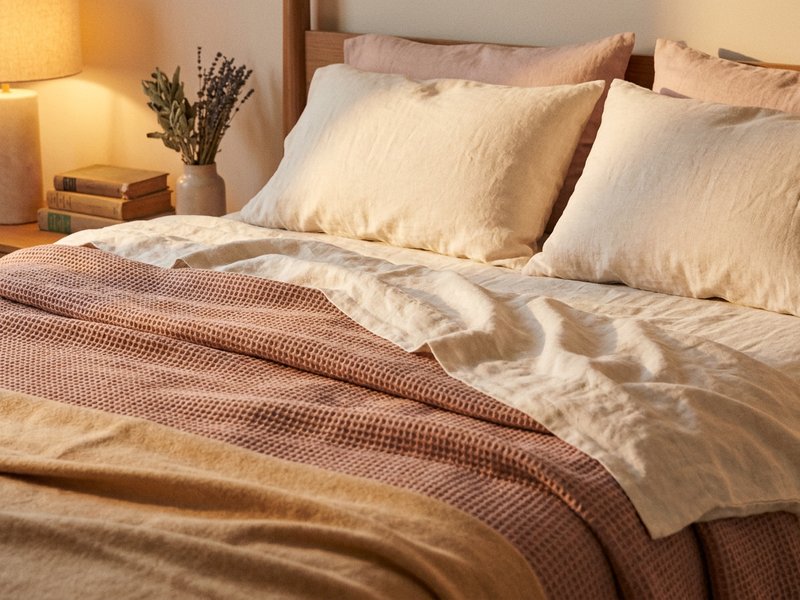 revenge bedtime procrastination adhd — a turned down bed with a soft throw and a warm lamp, lacedopamine.com