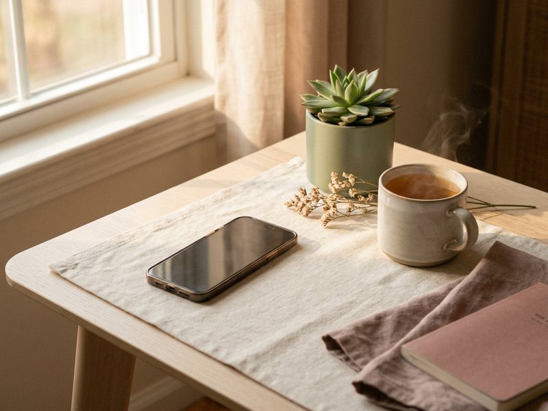 RSD recovery — a phone and a cup of tea on a calm desk, lacedopamine.com