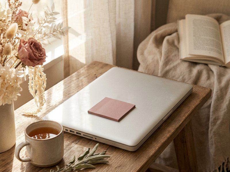 soft productivity rituals — a quiet desk set up for a gentle start to the workday, lacedopamine.com