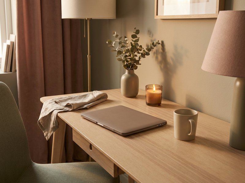 soft productivity rituals — a calm end of day close out ritual with tea and a closed laptop, lacedopamine.com