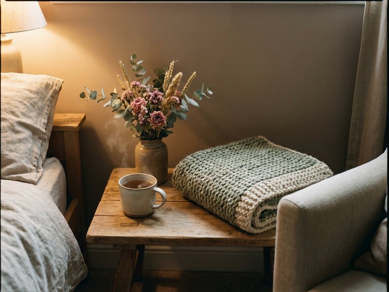 winter self care ADHD — a small warm ritual space with tea and a soft blanket, lacedopamine.com