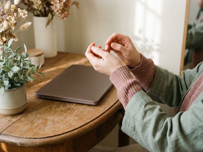 ADHD movement routine — a woman's hands mid stretch beside a desk, lacedopamine.com