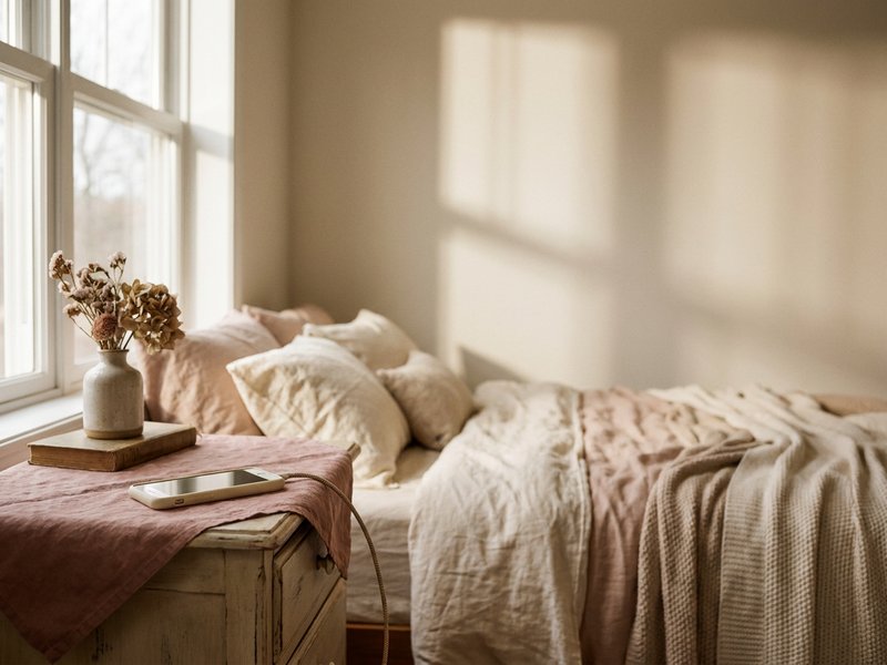 ADHD routine mistakes — a phone charging across the room away from the bed, lacedopamine.com