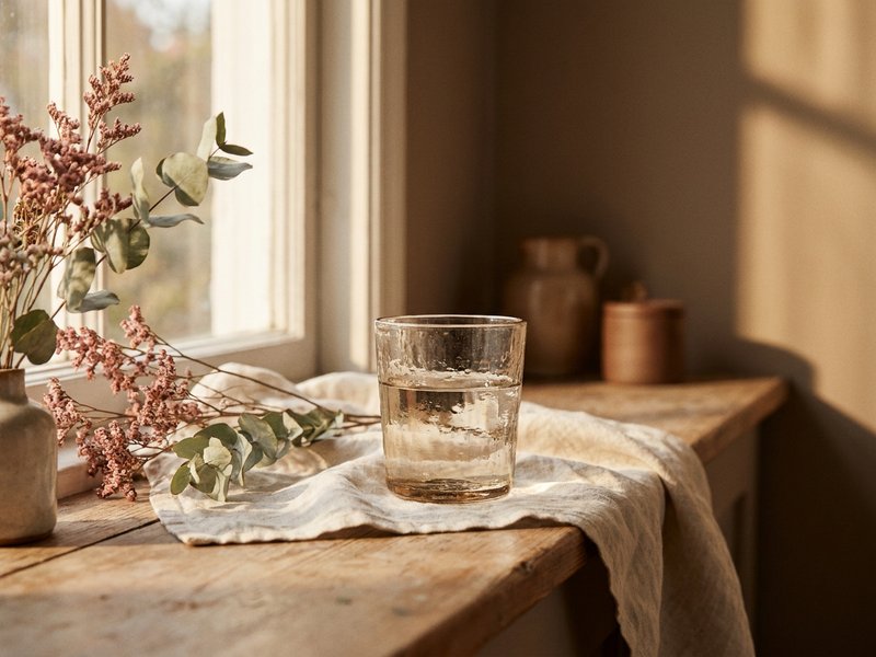 ADHD self care myths — a single glass of water on a windowsill, lacedopamine.com