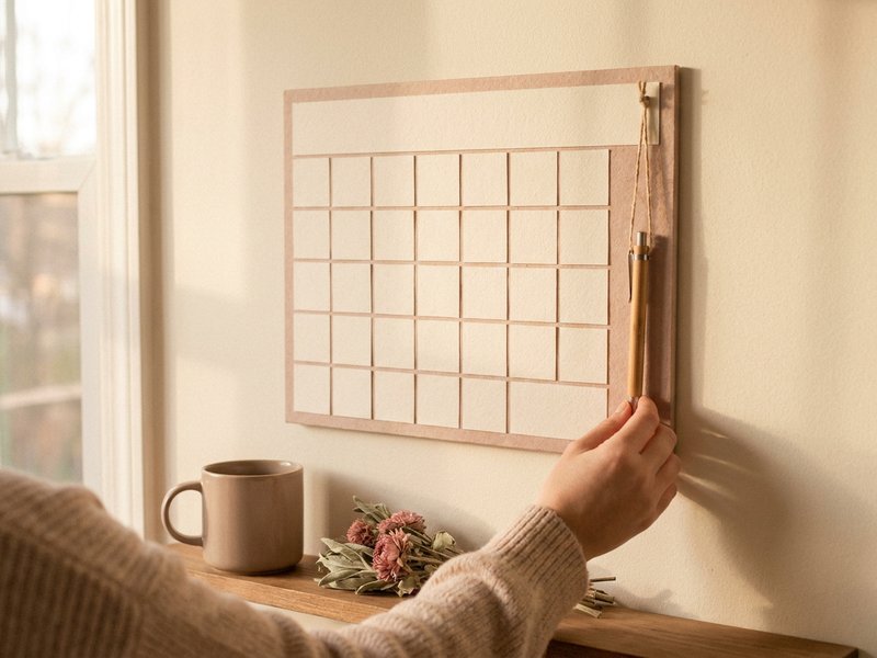 ADHD workout mistakes — a wall calendar with a pen hanging beside it, lacedopamine.com