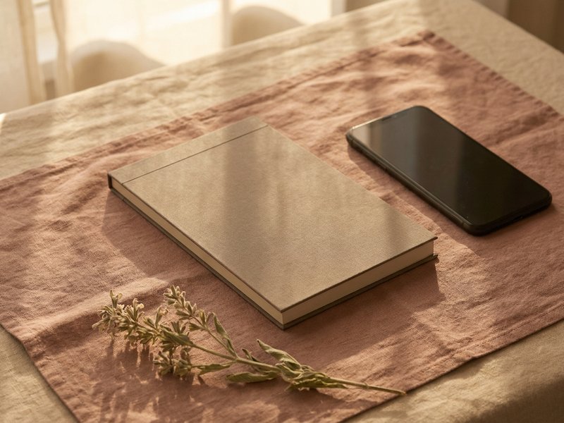 interstitial journaling adhd — a closed notebook beside a phone with a dark screen, lacedopamine.com