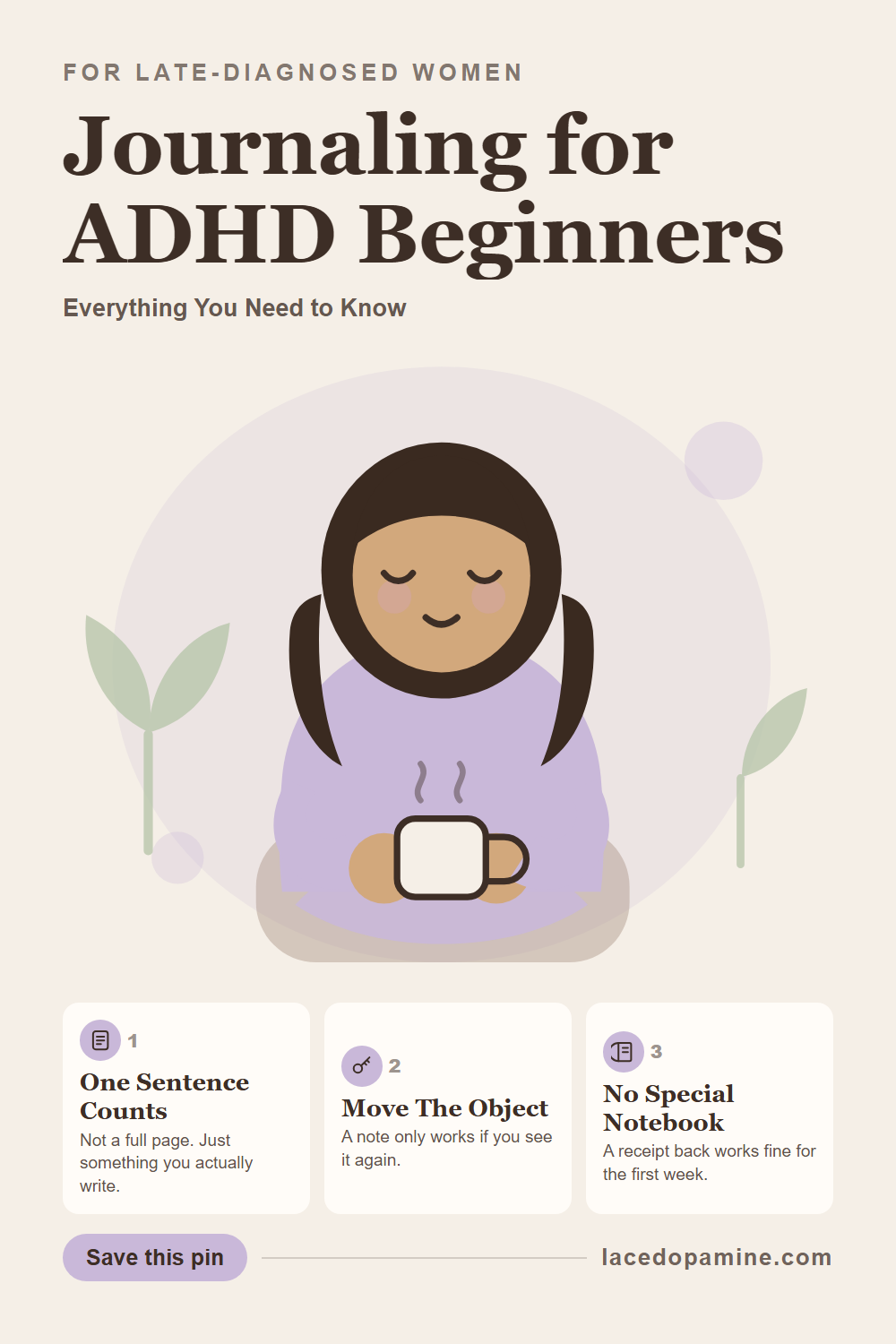 Journaling for ADHD beginners does not need a bullet journal or a flawless format. See why systems beat willpower, what to write when your mind is blank, and how one sentence a day beats a page you never open. This works like real self therapy journaling. Save this pin. — save this pin for later