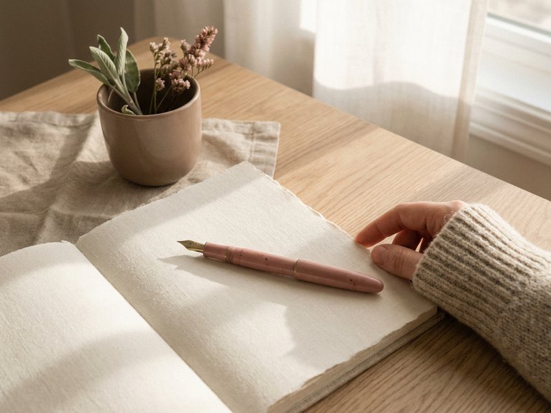 journaling for ADHD beginners — a pen resting on an open blank page, lacedopamine.com