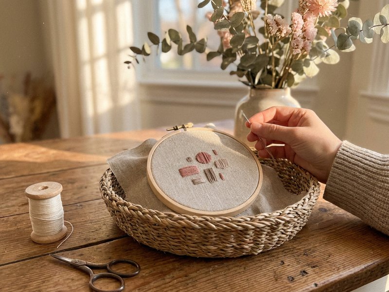 mindfulness practice ADHD — an embroidery hoop resting in a small basket, lacedopamine.com