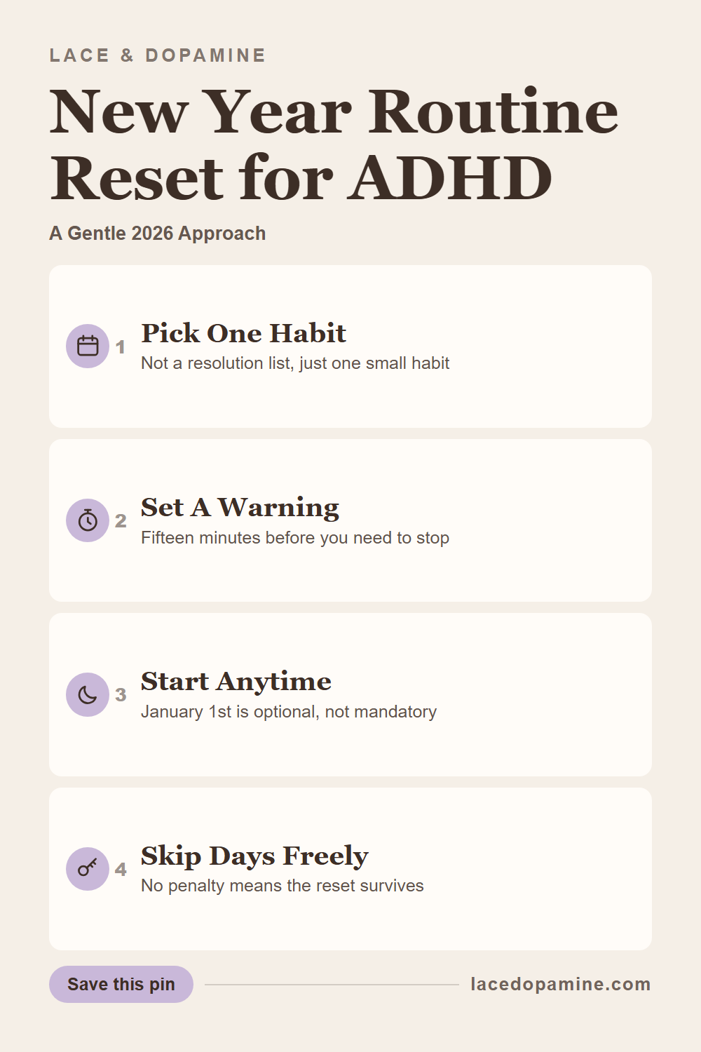 A new year routine ADHD reset does not need a resolution list or a five am start date. This is the gentle morning routine version I actually kept, built around one small habit instead of ten. Save this pin for whichever week you actually start. — save this pin for later
