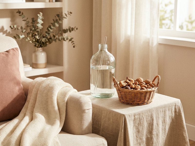 reading nook ADHD — water and a snack basket for after hyperfocus, lacedopamine.com