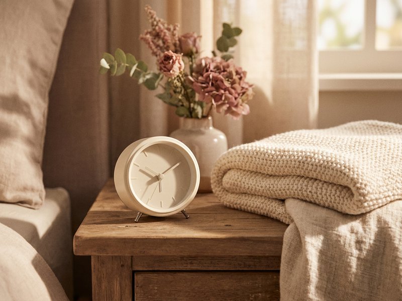 routines for ADHD beginners — a simple alarm clock on a nightstand, lacedopamine.com