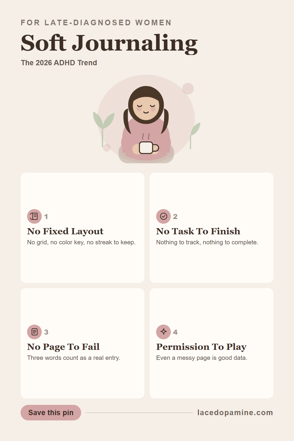 Why Soft Journaling Is the ADHD Trend of 2026|||Soft journaling is the ADHD trend of 2026 for a reason: it drops the color coded bullet journal grid and keeps only a page and a pen. Save this pin before your next blank page wins. — save this pin for later
