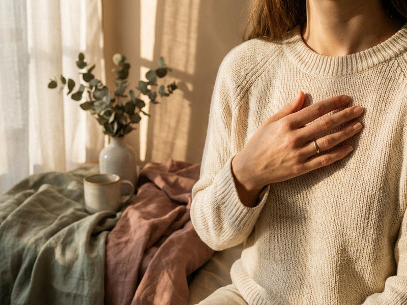 vagus nerve reset ADHD — a woman's hand resting on her own chest, lacedopamine.com