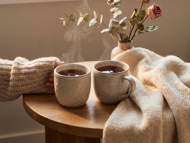 valentines day ADHD — 2 mugs of tea set on a small table, lacedopamine.com
