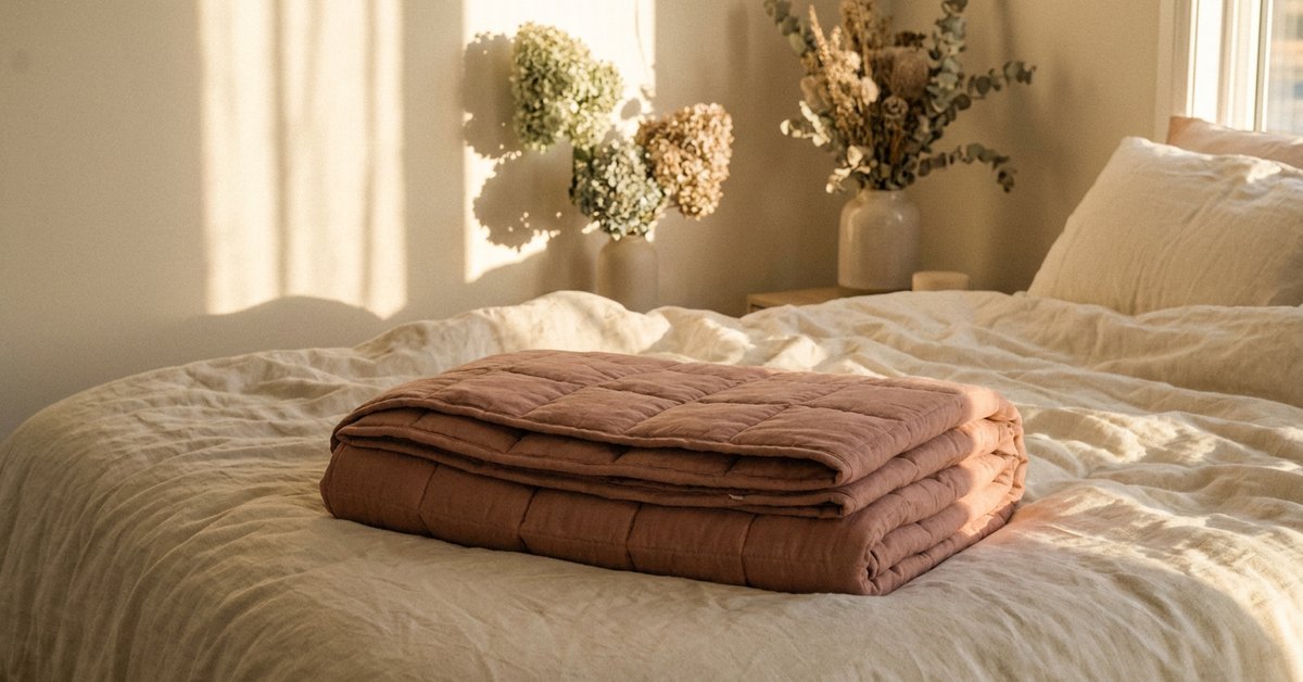 weighted blanket ADHD — gentle illustration for late diagnosed ADHD women, lacedopamine.com